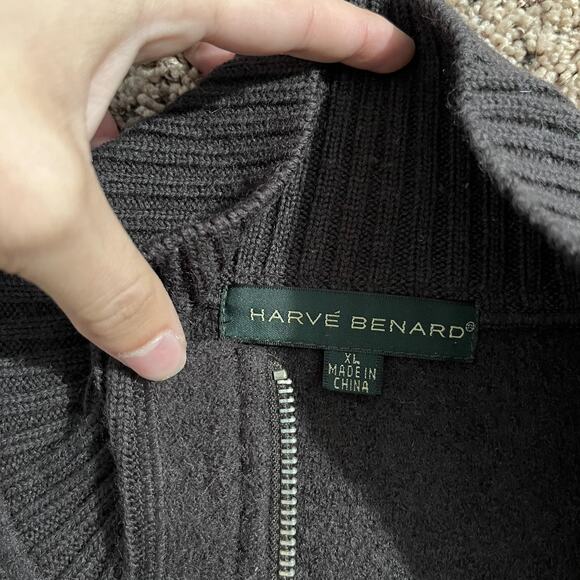 Harve Benard Sweater Womens XL Brown Wool Full Zip Ribbed Sleeves Pockets - Picture 4 of 8